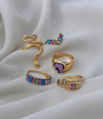 5pcs Heart Shaped Faux Gemstone Snake Design Finger Rings